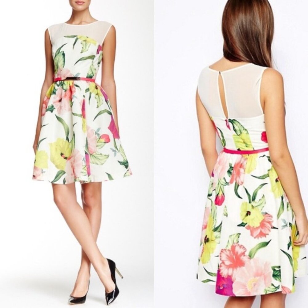 Ted Baker London Iberis Flowers At High Tea Floral Dress w/ belt Size UK 1 US 4
